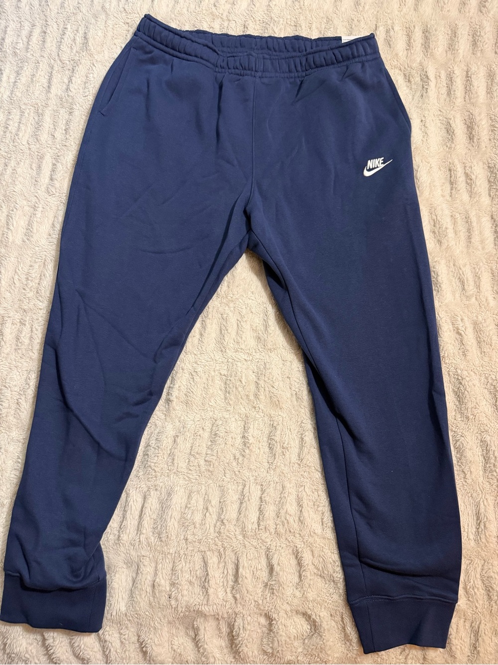 Nike Navy Blue Men's Jogger Sweatpants with White Swoosh